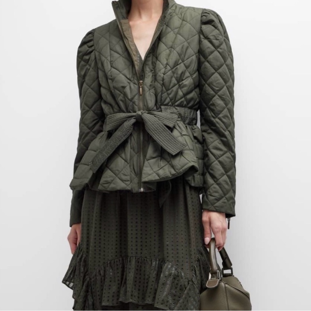 Marie Oliver Olive-colored Quilted Puffer Jacket with Peplum - Size 1 (Large/XL) - Picture 15 of 15